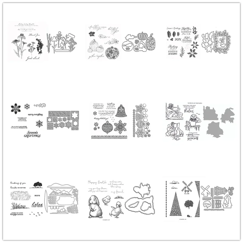 

Cutting Dies Clear Stamps Catalog Easter Pumpkin Squirrel Windmill Enjoy Words Scrapbooking Paper Making Craft Card