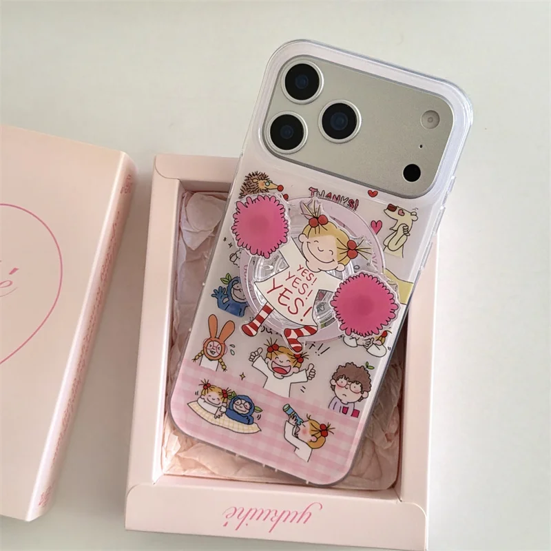 

New cute girl YES Magnetic Phone Case For iPhone 17 Pro 14 15 16 Pro Max Cover with Stand For Magsafe Cute Cases