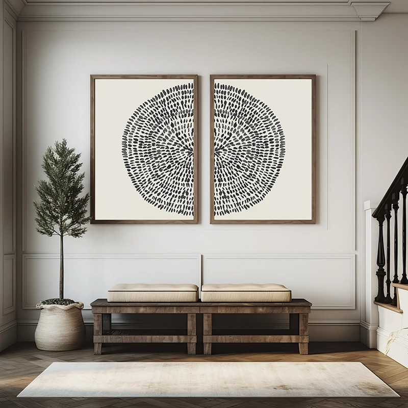 Neutral Geometric Circle Abstract Boho Line Art Poster Prints Canvas Painting Minimalist Wall Picture for Living Room Home Decor