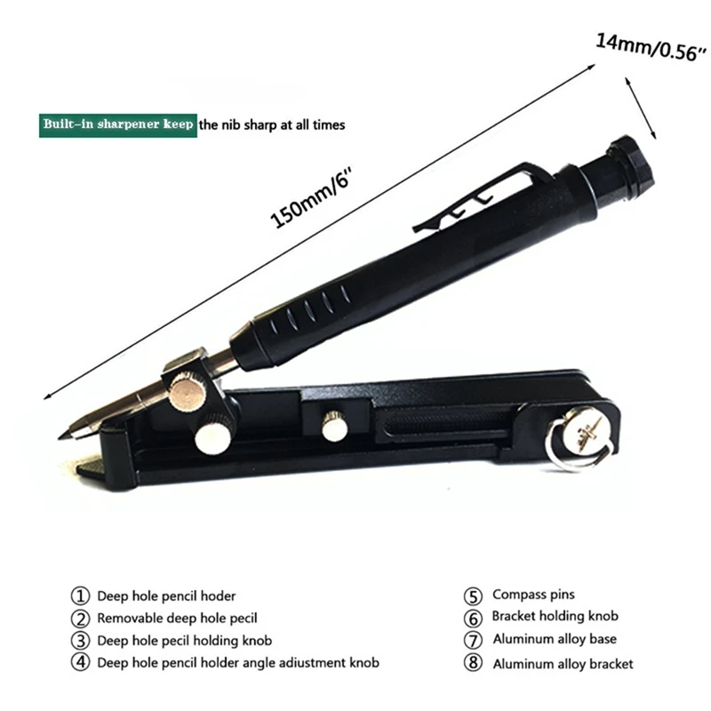 Alumínio Alloy Scribing Tool com furo profundo, construindo compassos, Andar Angler