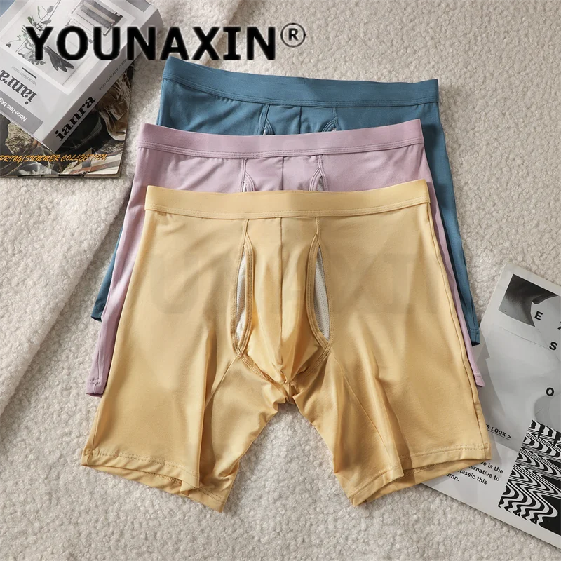 5 Pieces Men's Sexy Long Leg Boxer Briefs Solid Color Mid-Rise Breathable Sports Comfort Underwear Trunks YOUNAXIN M L XL 2XL