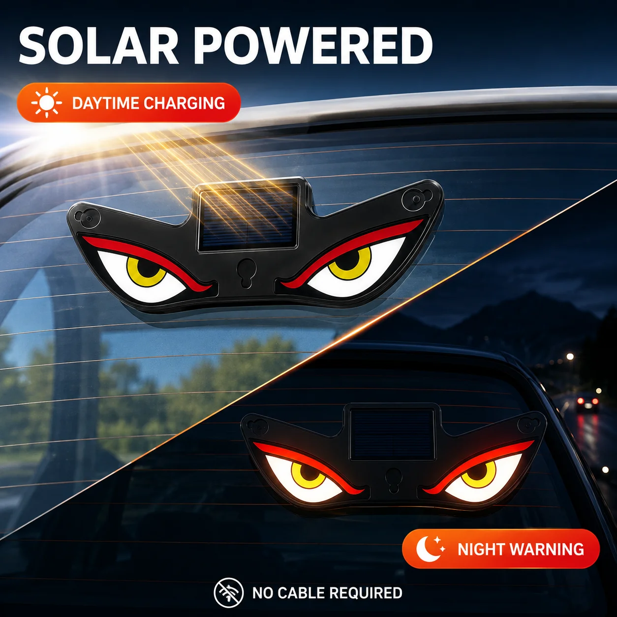 Cool DEMON EYE Ambient Light Solar Powered Breathing Neon Light Car Decoration Rear Windshield Atmosphere Lights Car Accessories 2