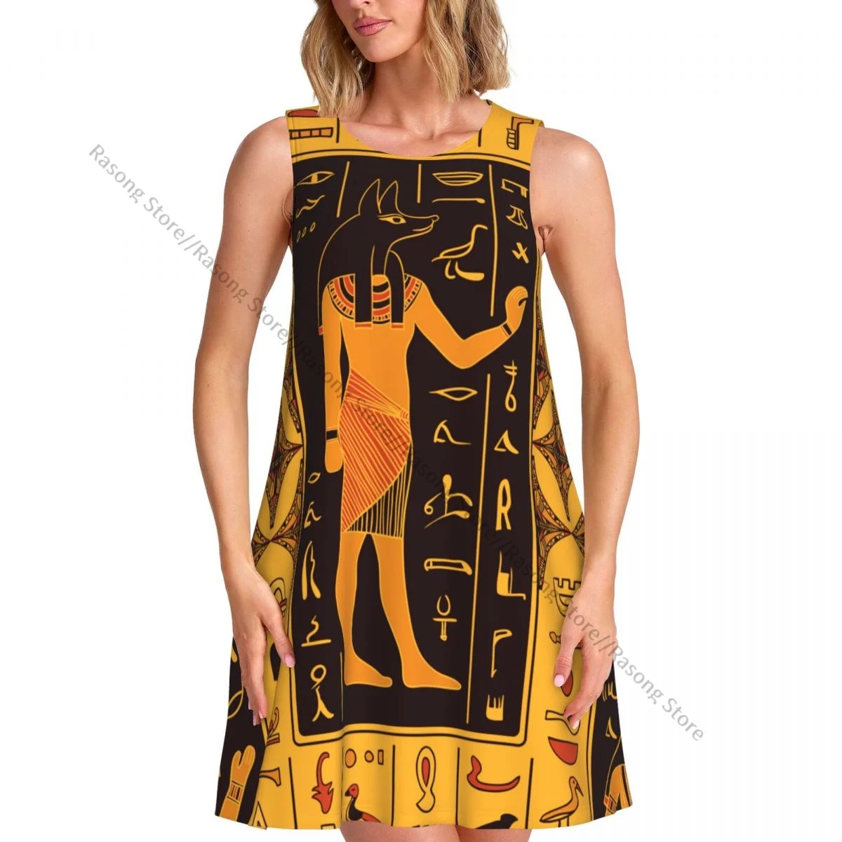 Sukienka damska Letnia koszulka na co dzień Sukienki Retro Egipscy bogowie Starożytne egipskie hieroglify Ilustracja Sukienka bez rękawów