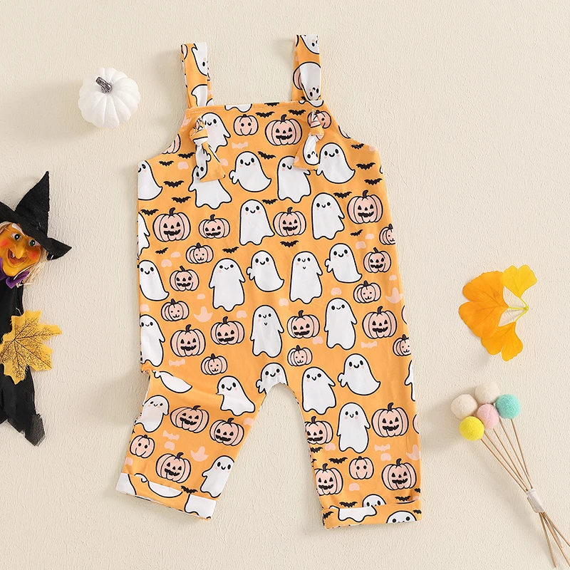 Baby Overalls Pumpkin Ghost Print Suspender Pants Halloween Clothes for Girls Boys Clothing