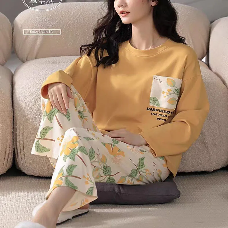 Big Size Pajamas Set Long-Sleeved Long Trousers Student Nightwear Two-Piece Autumn and Winter Cute Cartoon Bear Women Sleepwear