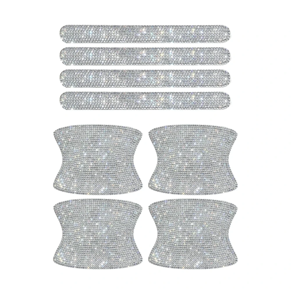 8Pcs Universal Car Door Handle Sticker Decal Warning Auto Strip Driving Safety Decor Bling Diamond Car Accessories for Women
