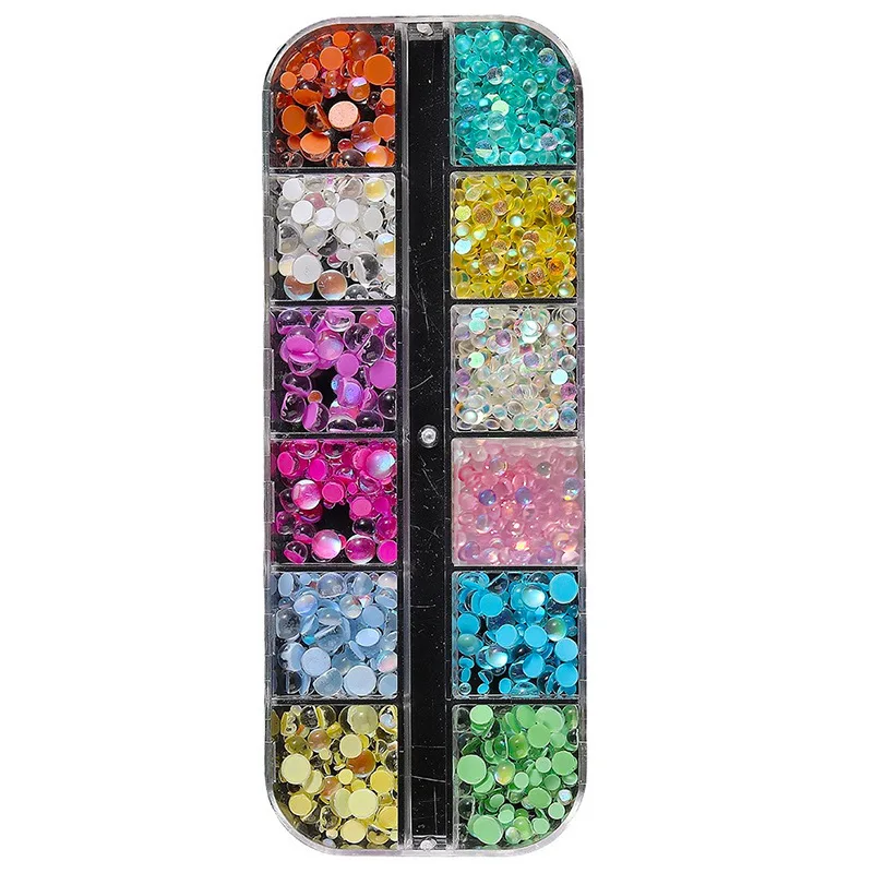 12Colors/1Box Rainbow Mermaid Tears Nail Art Charms Macaron Bubble Beads Nail Art For Aurora Half Spherical Resin Nail Decoratio