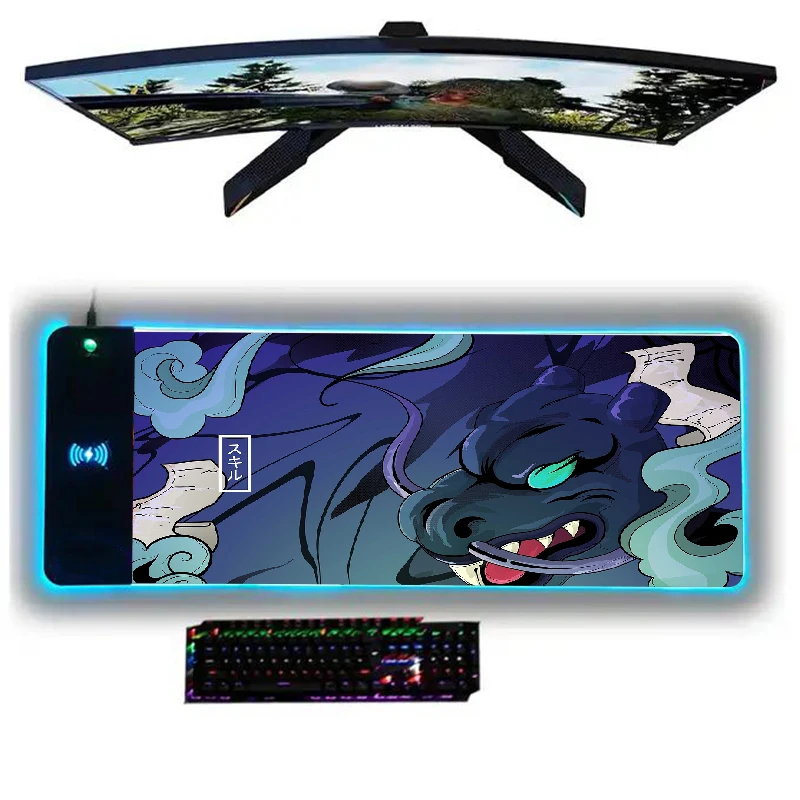 

15W Wireless Charging Mouse Pad Gamer Touhou dragon Mousepad RGB Luminous Desk Mats Computer Laptop Keyboard Glowing LED Cushion