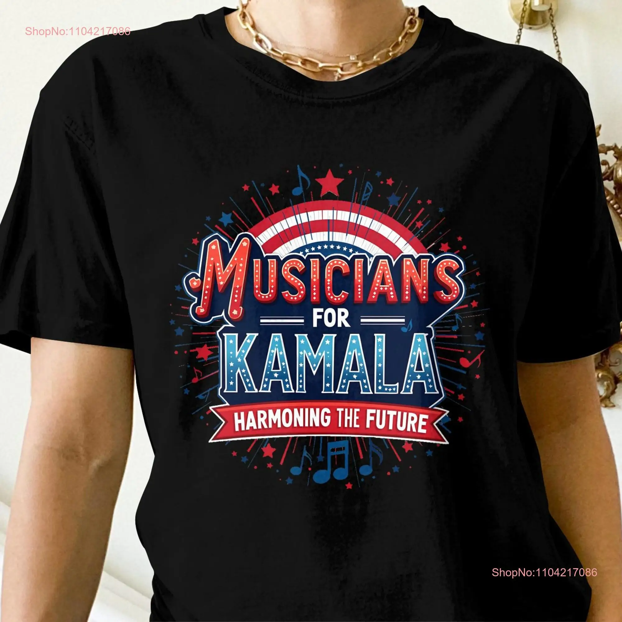 Musicians For Kamala T Shirt Colorful Political Harmonizing The Future Patriotic Design Musical Notes SweaT