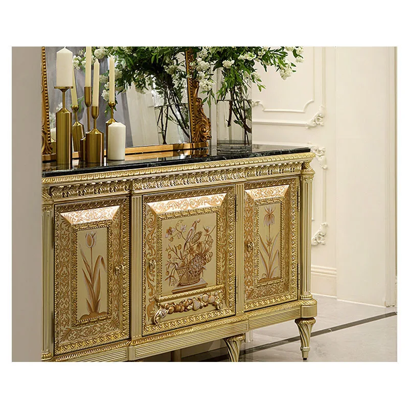 Neoclassical European color porch cabinet birch carving living room screen cabinet storage cabinet locker furniture