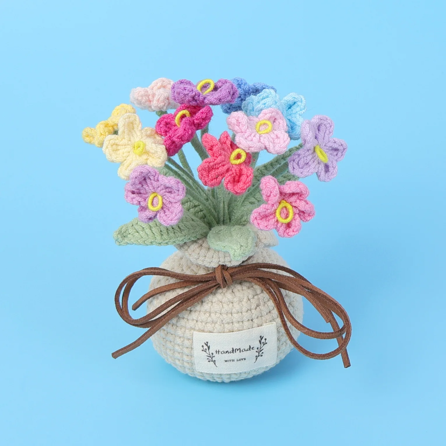 Niedlicher Handgewebter Blumentopf Gehäkelter Blumentopf Schreibtisch-Deko Künstliche Blumen Geschenke für Freunde Foto-Requisiten – Detail 3