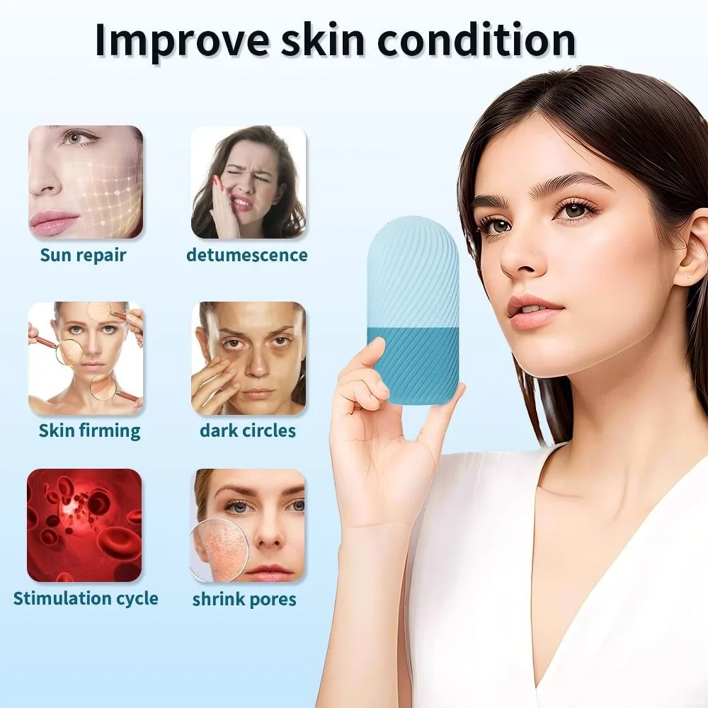 얼굴 붓기를 줄이기위한 새로운 실리콘 아이스 롤러 재사용 가능한 얼음 얼굴 롤러 마사지 뷰티 도구 아이스 큐브 트레이 뷰티