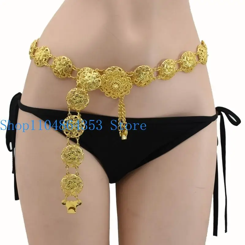 652F Women's Adjustable Belly Chain Belt Unique Hollow Flower Waist Chain Accessory