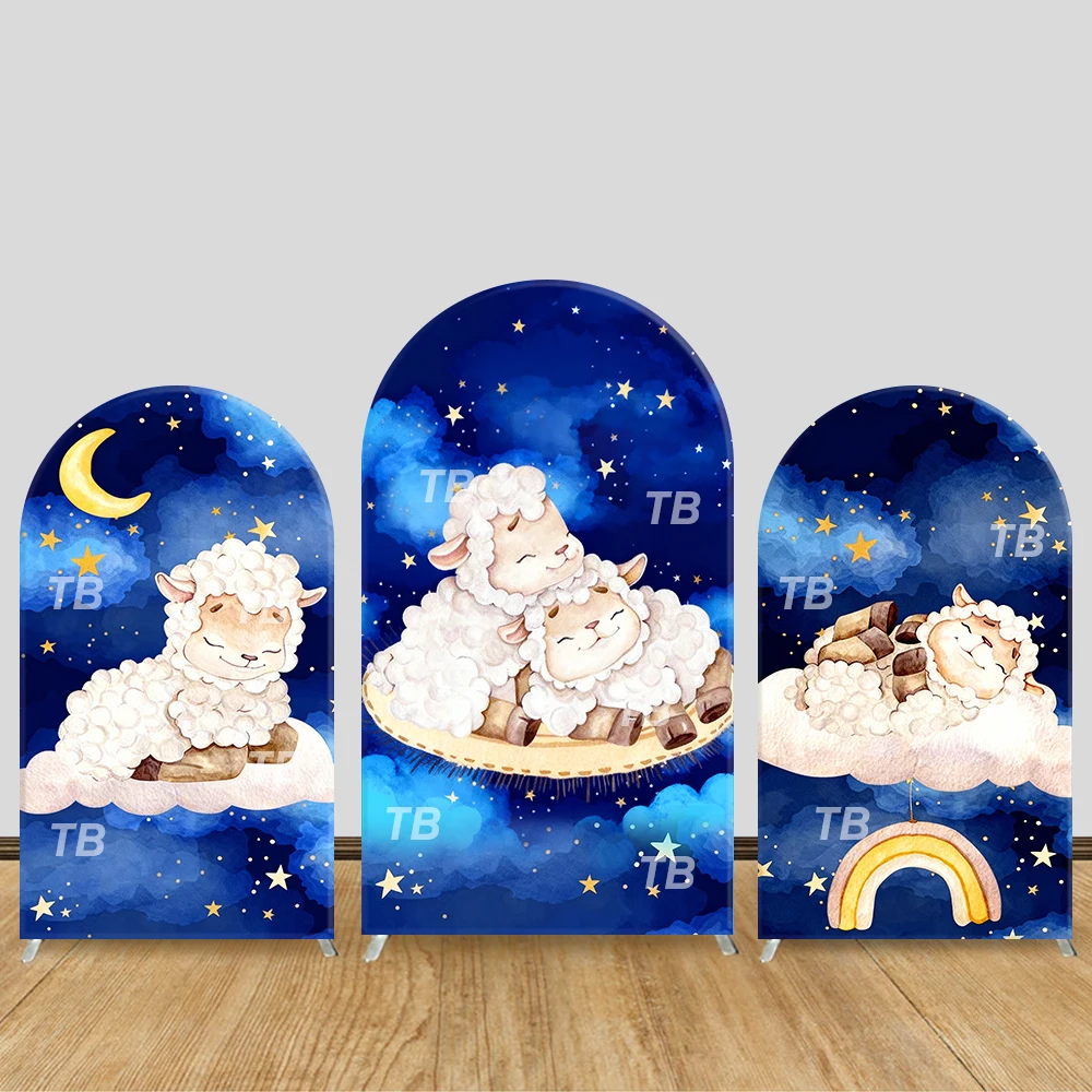 

Night Sky Lamb Arch Backdrop Cover Moon Star Cloud Theme Baby Shower Party Decor Photo Booth Supplies