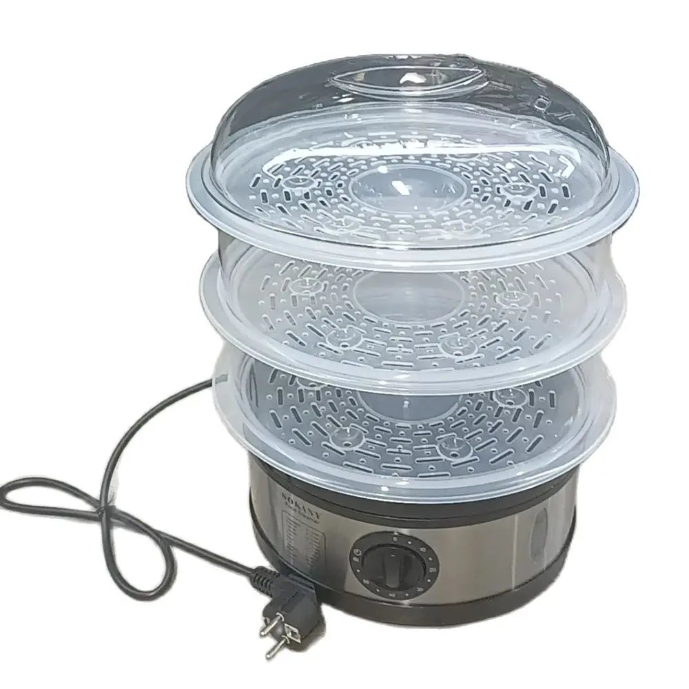 Vaporera eléctrica de alimentos para el hogar, olla de vapor para cocinar verduras, cestas de 3 capas, temporizador de 60 minutos, vaporizador de alimentos de 650W