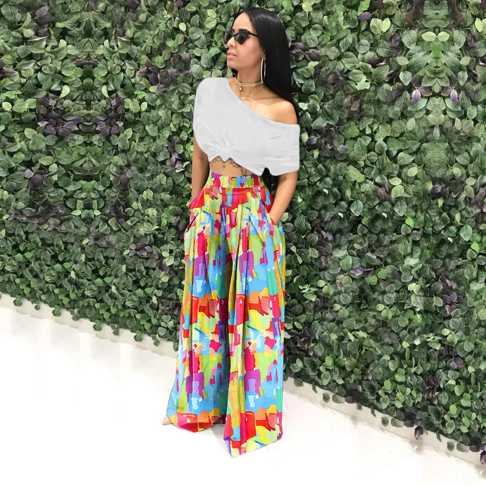 

Spring And Summer Casual Wide-Leg Trousers High-Waisted Printed Trousers Woman Urban Style Elegance Fashion Mopping Pants