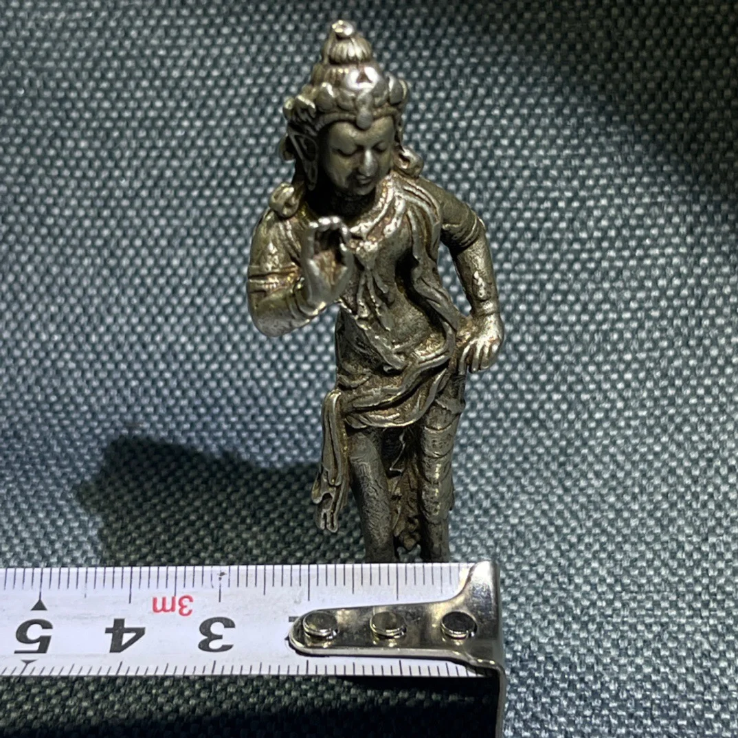 Copper mini statue, Nepalese white  Tara bronze statue ornament, idling mother pocket Buddha carving ware