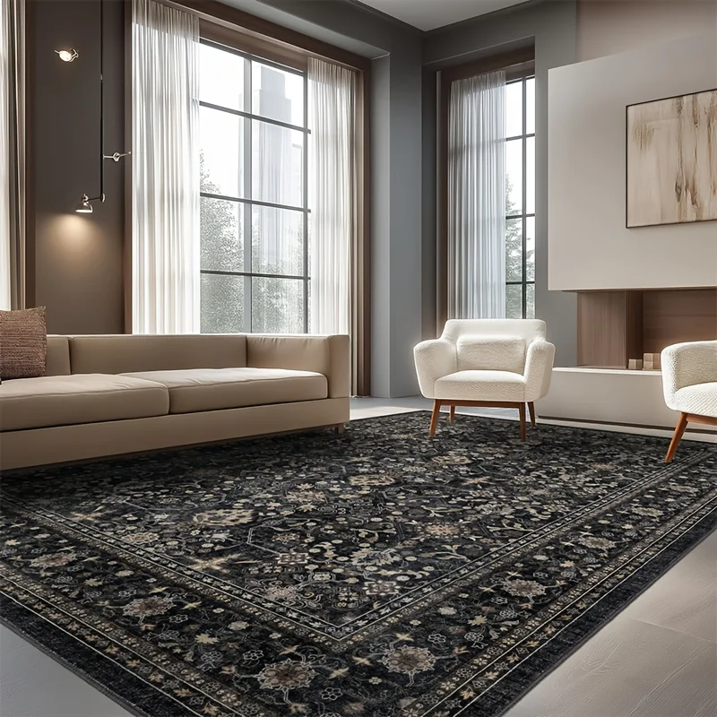 

Luxury Large Shaggy Suitable for Living Room Bedroom Game Room, Extra Thick Non-Slip Dark Tone Velvet Rug with Backing, Modern Minimalist Large for Under Sofa Bed, Machine Washable Suitable for Home Theater