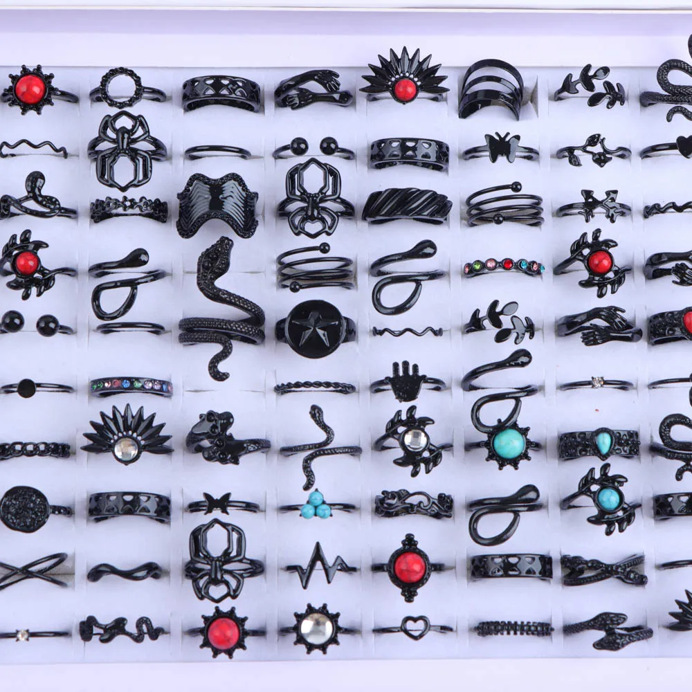 10/20/30/50Pcs/Lot Punk Finger Ring Set For Men Women Mix Style Flower Tai Ji Heart Love Snake Jewelry Party Gifts image 4