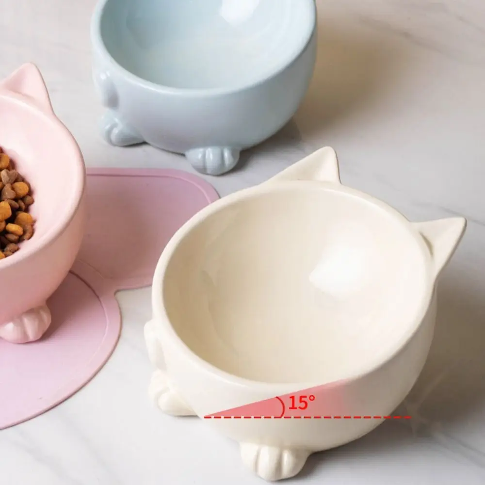 Ceramic Cat Bowl Creative Slanted Mouth Dog Food Feeding Basin Anti Tipping Non-slip Pet Drinking Feeder Water Container