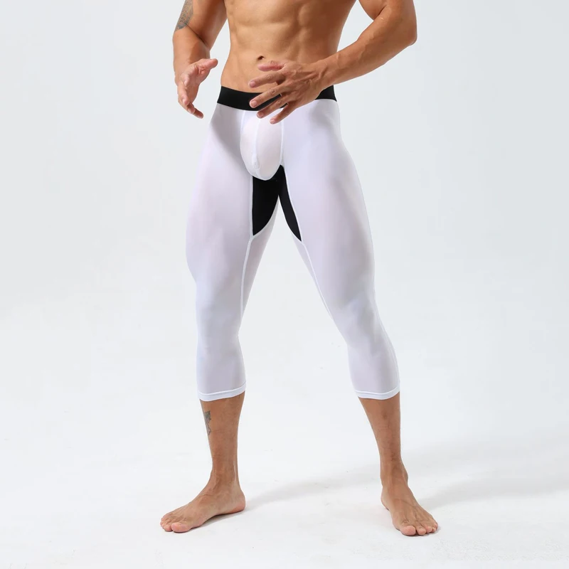 Men's High Elastici Crion Trousers Qui Dry Fitn Training Baskeall Seven-Foot Pants Deep Squat Running