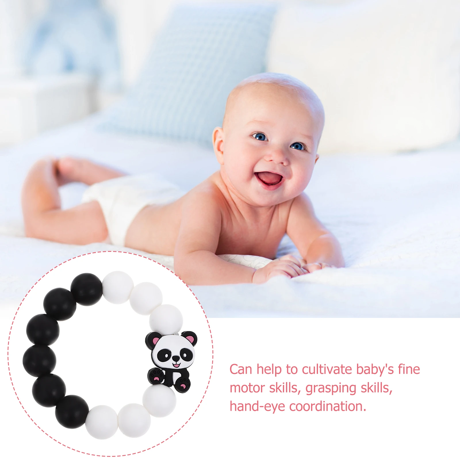 

Silicone Baby Toys Teething Bracelet Panda Design Black White Colors Soft Texture Cultivate Motor Skills Grasping Abilities Hand