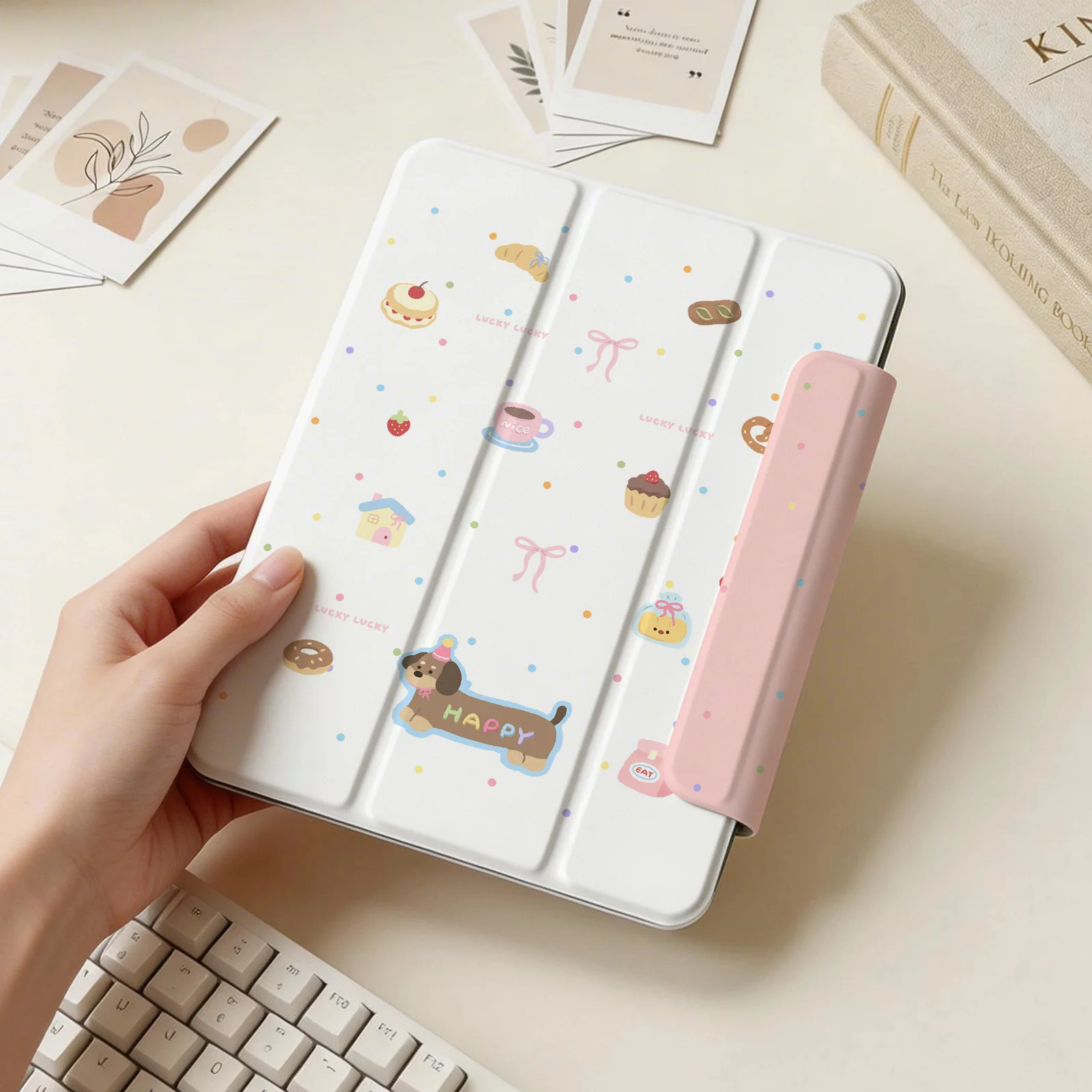 Polka Dachshund Detachable Tri-fold Case for iPad 10/11, 2026 Air11, 2025 Pro11, Mini6/7, Magnetic Stylus Auto Sleep Wake