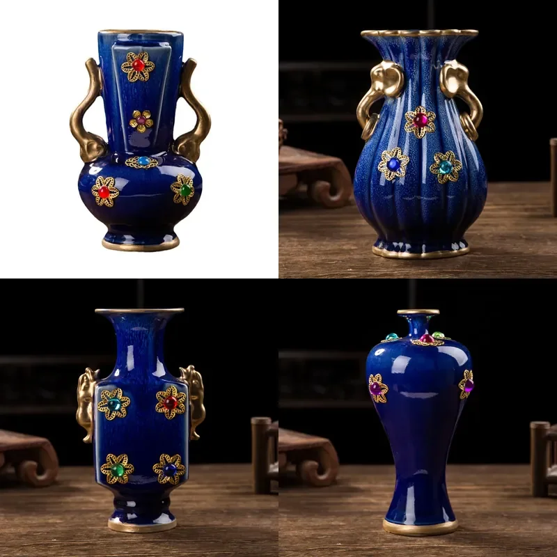 Jun Porcelain Vase Antique Chinese Ceramic Ornament for Living Room Wine Cabinet TV Stand Bogu Shelf Home Decor