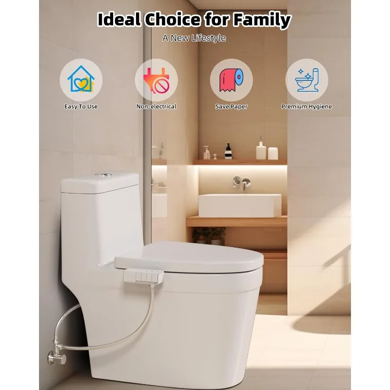 2 Pack Bidet Attachment for Toilet, Non-Electric Dual Nozzle for Frontal & Rear Wash, Adjustable Water Pressure Control