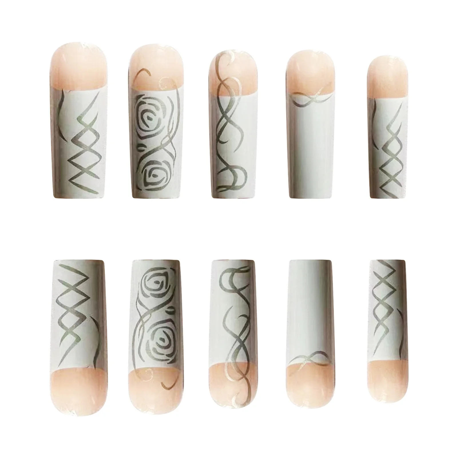 Silver Lines Square False Nails Convenient & Cost-effective Manicure Nails for Take Part in Party Dating and Wedding