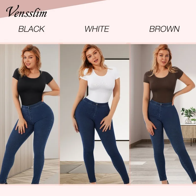 Vensslim Full Body Shaper Bodysuits Women Short Sleeve Waist Trainer Lingerie Seamless Butt Lifter Tummy Control Slim Shapewear