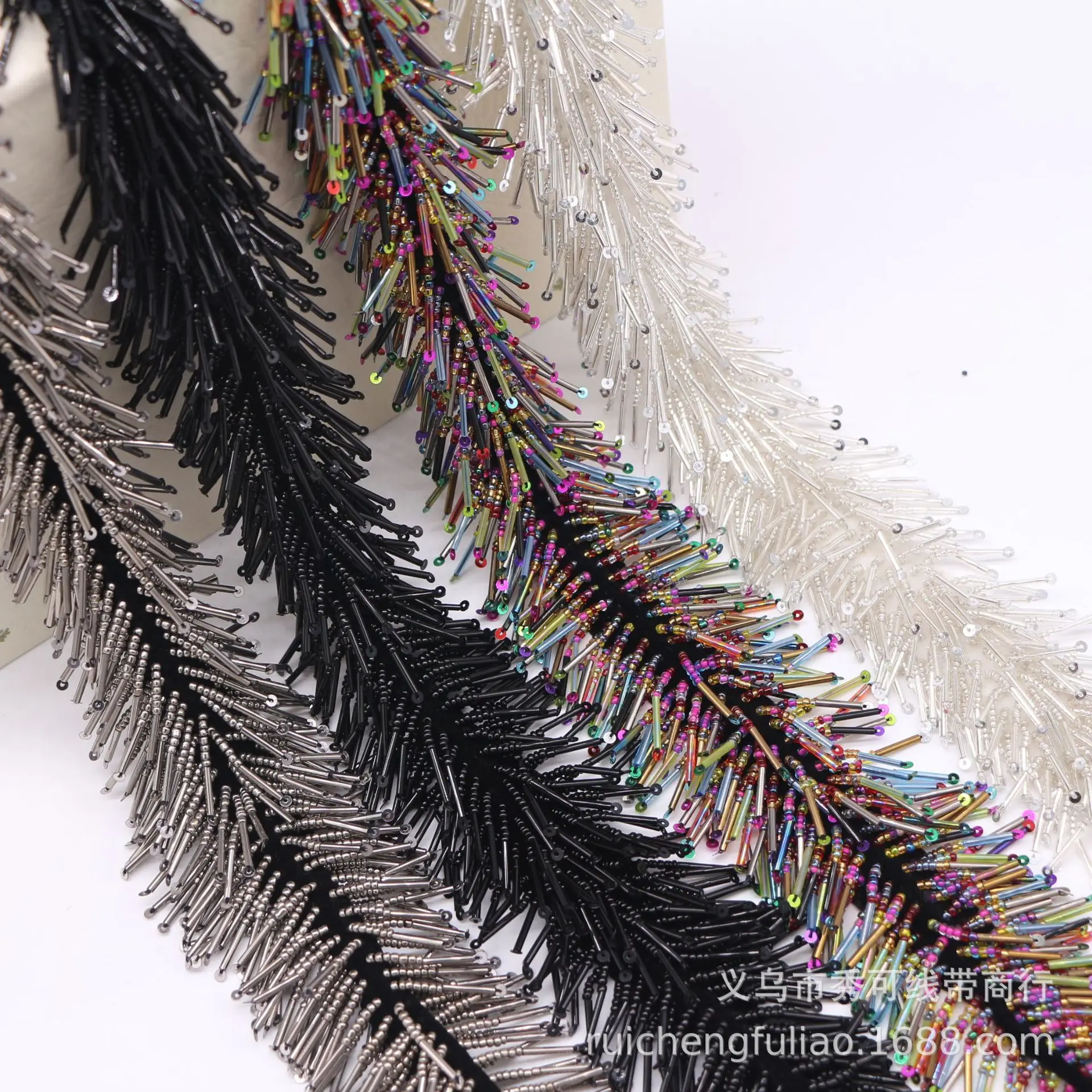 Beaded Clothing Lace Trim 6-Row Caterpillar Heavy-Duty Beaded Tassel Woven Ribbon Handmade DIY Jacket Decoration Accessories