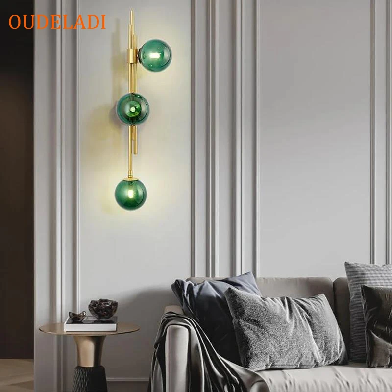 

Green White Glass Ball Wall Lamps For Living Room Bedroom Nordic Home Decor Bedside sconce Hotel Aisle Gold Light Fixtures