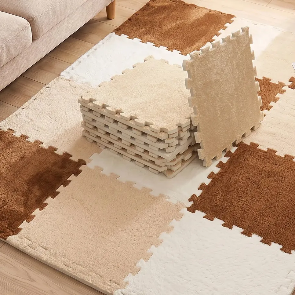 12Pcs 30*30CM Puzzle Foam Floor Mat Puzzle Interlocking Carpet Tiles Soft Plush Children's Room Keep Warm Playmat