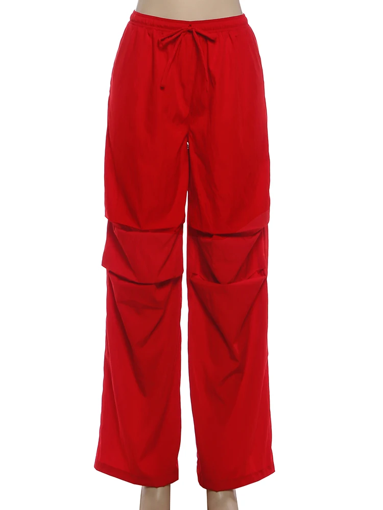 Whatiwear ارتفاع الخصر الرباط السراويل البضائع امرأة عارضة الأزياء Ruched تصميم الشارع تنوعا نمط قيعان كلاسيكية بسيطة #6