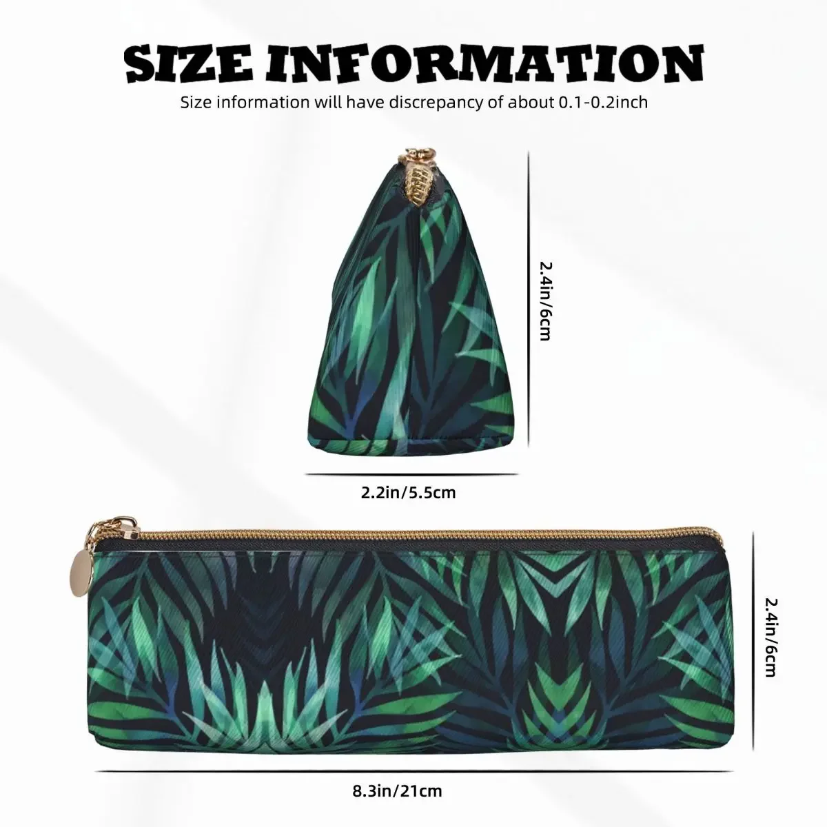 Astuccio Kawaii verde scuro Palms Leaves Box Nature School Cases Boy Girl Zipper Printed Stationery