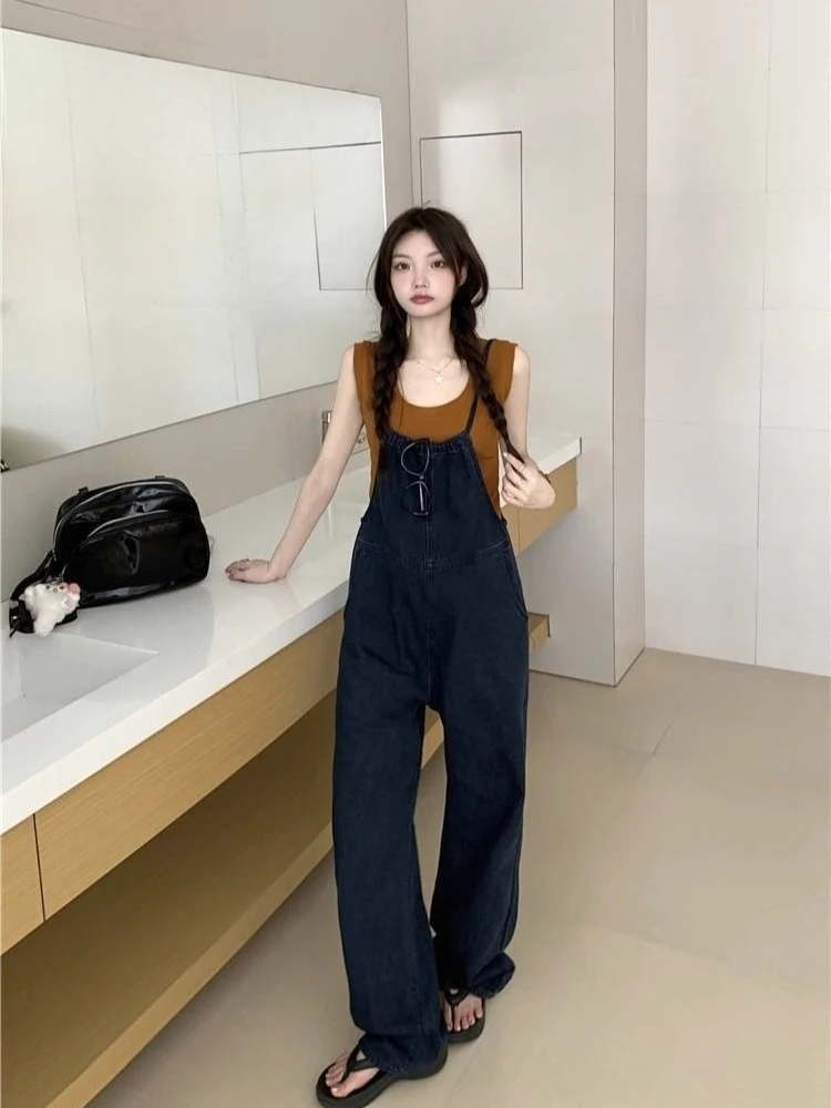 Simple Elegant Women 2026 Summer New Arrival Denim Overalls High Waist Wide Leg Slimming Body Shaping Trendy