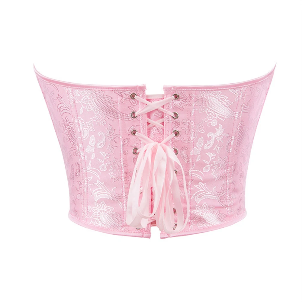 Pink Women Corset Top Vintage Lace-up Waist Trainer Bustier Crop Top Gothic Burlesque Lingerie Corselet Party Clubwear Bodice