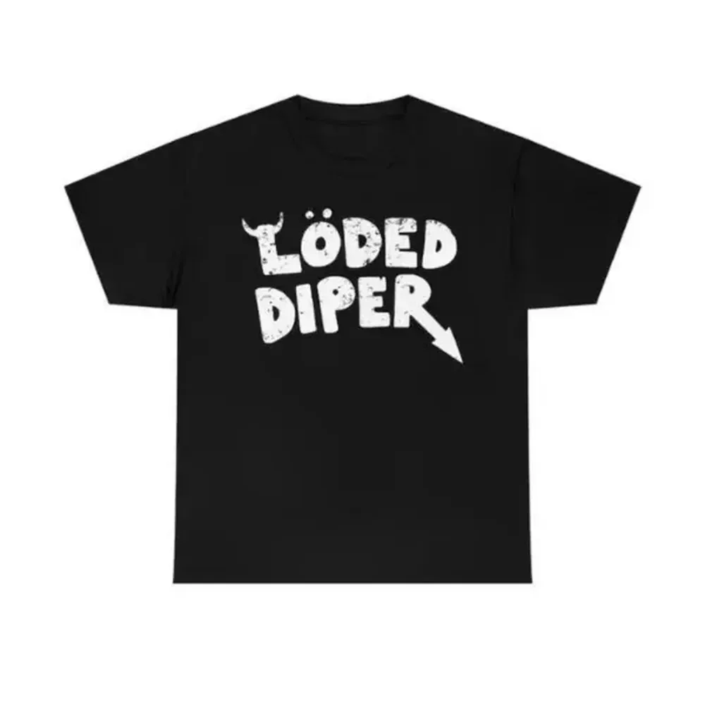 Loded Diaper Vintage Graphic T-shirt in 100% Heavy Cotton, Comfy Distressed Unisex Shortsleeve for a Streetwear Vibe, Breathable, Tee, Soft, Simple