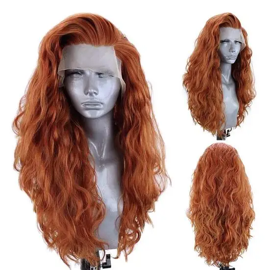 

13X4 Ginger Synthetic Lace Front Wig Long Wavy Black Hair Cosplay Lace Wigs for Women Blonde Heat Resistant Fiber Glueless Wig