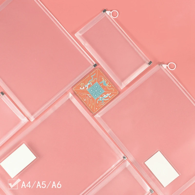 A4/A5/B6 Zipper Pouch Clear Document Bag Book File Folders Stationery Pencil Case Storage Bags Cosmetic Makeup Bags