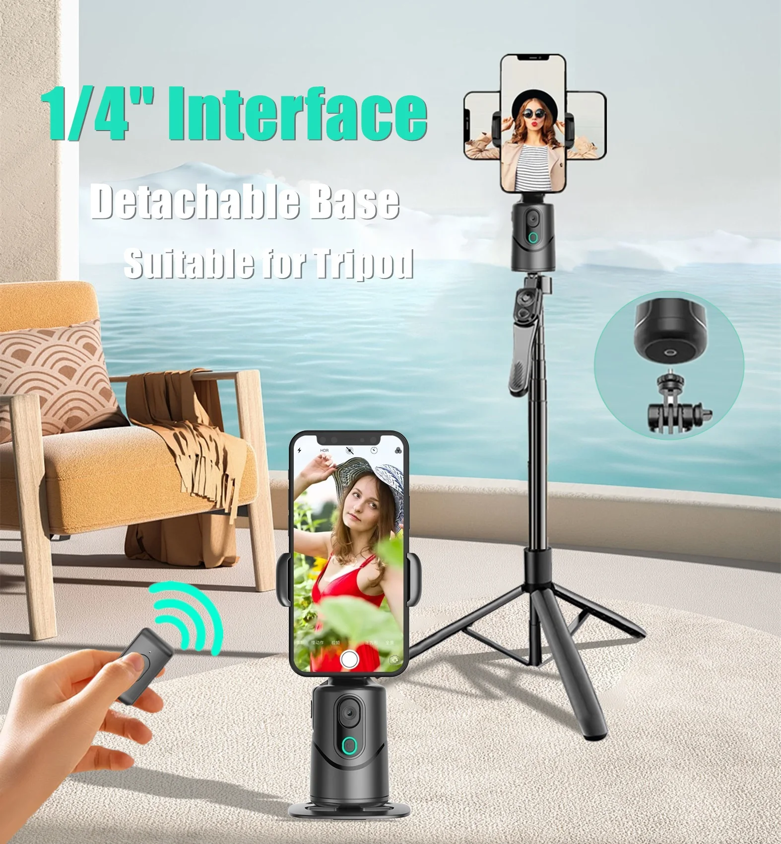 Gimbal Estabilizador com Obturador Remoto, 360 ° Grau, Área de Trabalho, Rastreamento Facial, Selfie Stick, Fotografia Móvel, Tiktok, Ao Vivo