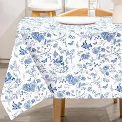 Vintage Floral Blue White Flower Rectangle Tablecloth Dining Room Decor Waterproof Tablecloth for Table Holiday Party Decoration
