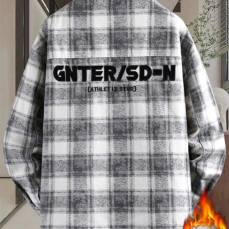 

Men's Winter Thiened Cotton Flannel Denim Jaet Casual Youth Sle Loose Fit Plaid Outerwear Warm Breathable Button up