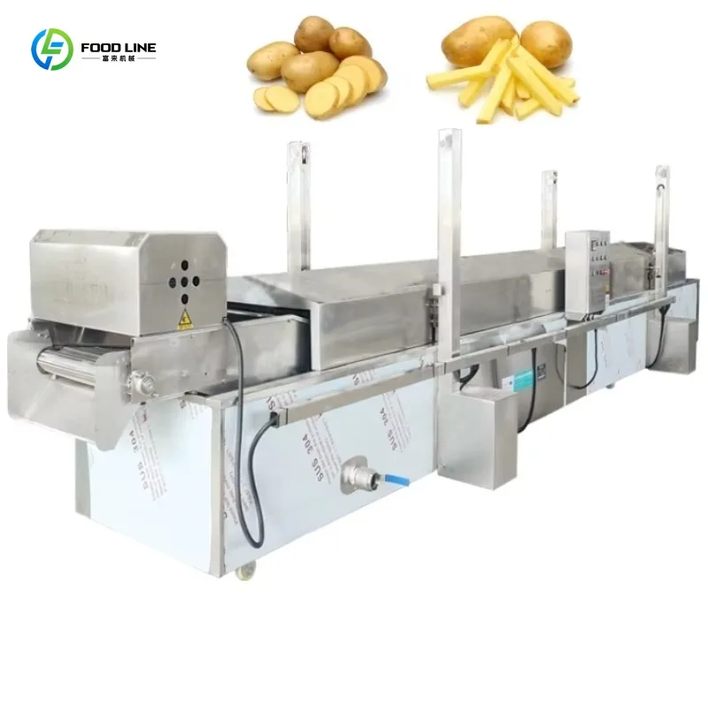 Customized Industrial Automatic Conveyor Potato Chips Blancher 1000kg h Potato Strip Scalding Fryer Machine