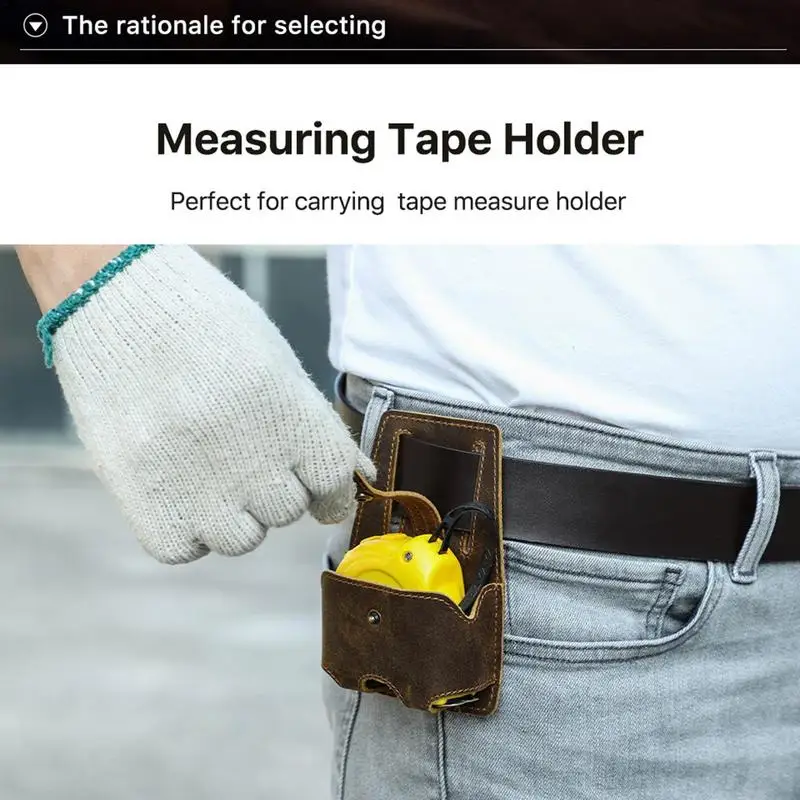 Leather Tape Measure Pouch Tape Measuring Holster Tool Waist Holder Clip-on Belt For Carpenters Electricians Woodworking