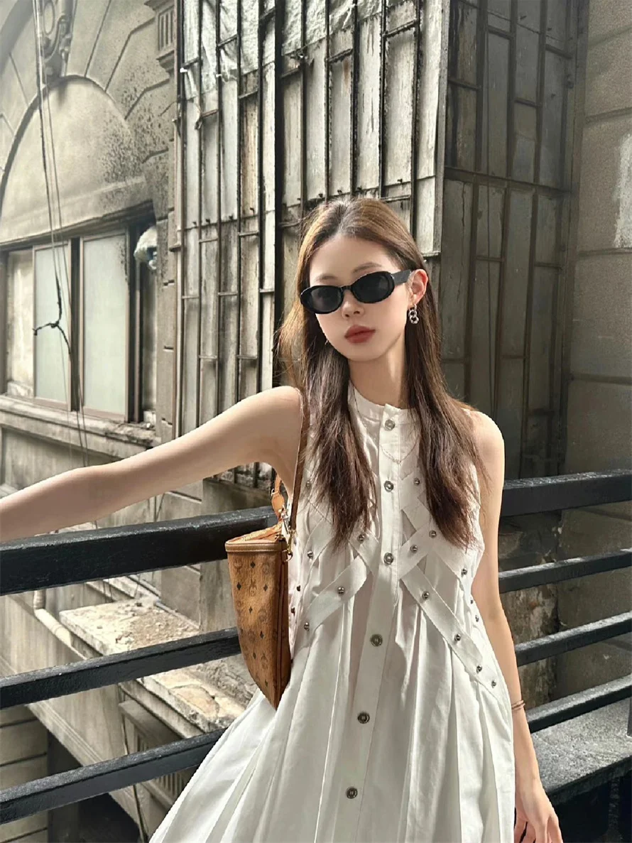 

American Spicy Girl Heavy Industry Design Sense Sleeveless Dress Summer New Fashion Pure Desire Slim Fit Mid Length Dresses