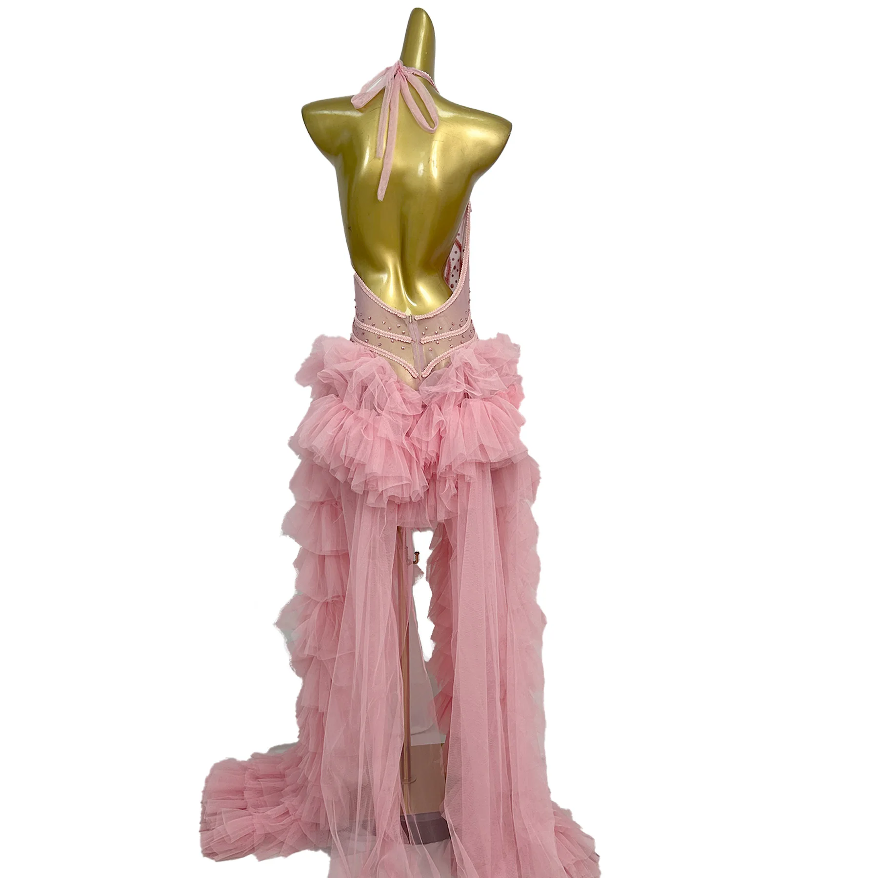 مثير الوردي كريستال شبكة حفلة عيد ميلاد فستان طويل مهرجان الكرة ثوب المرأة عارية الذراعين مساء مأدبة فستان تظهر مهرجان الزي #1