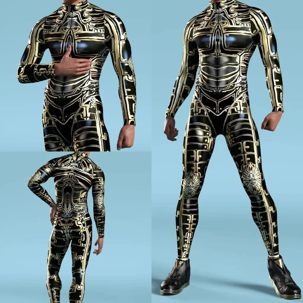 

Unisex Cyber Punk 3D Digital Printing Halloween Party Role Play Outfit Women Men Cosplay Costume Carnival Jumpsuit