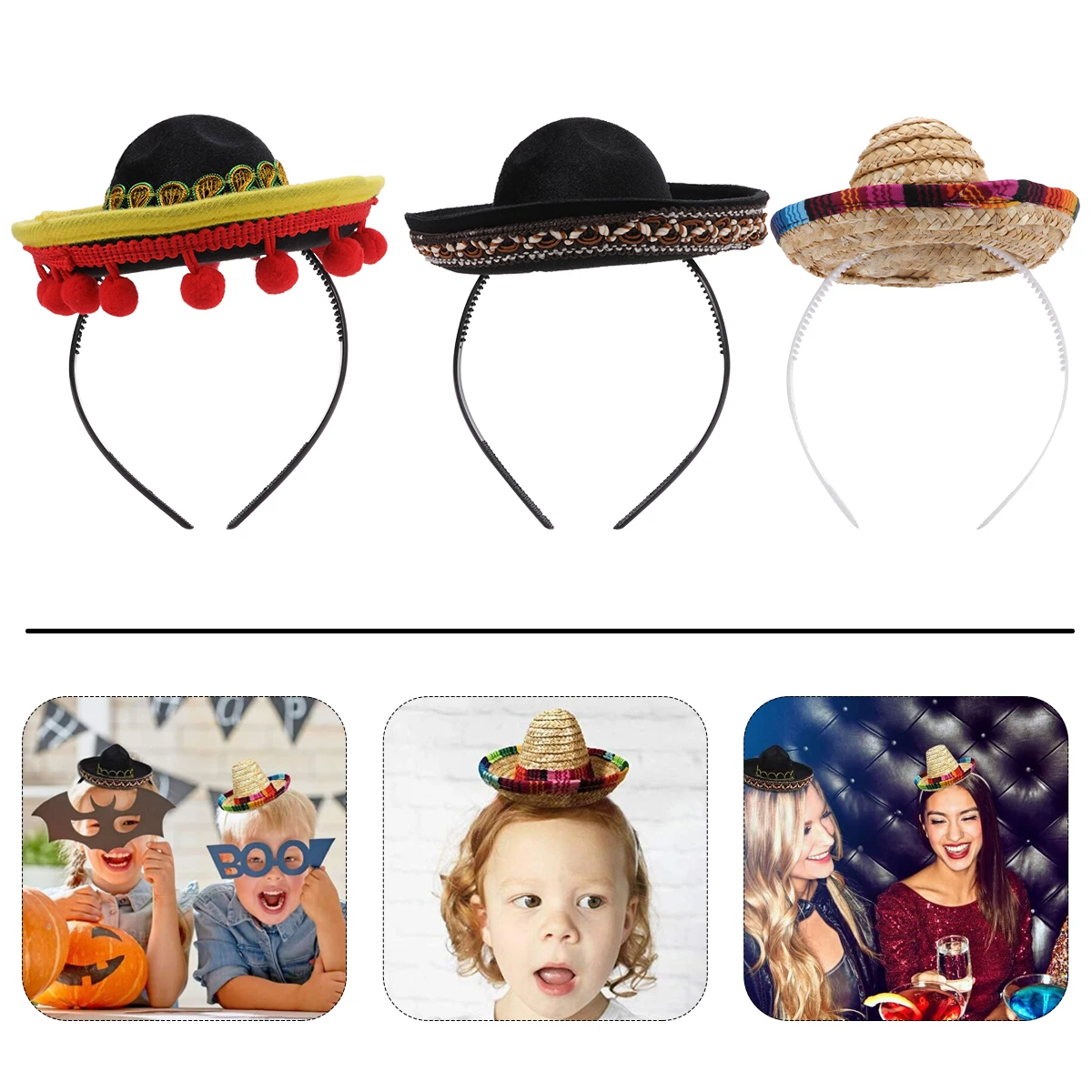 

3 Pcs Mini Headbands for Girls Women Halloween Party Hat Headpiece Lightweight Comfortable Hair Hoop Stylish Accessories